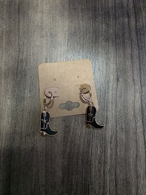 Gold Cowboy Boot Hoop Earrings NWT- Black Enamel